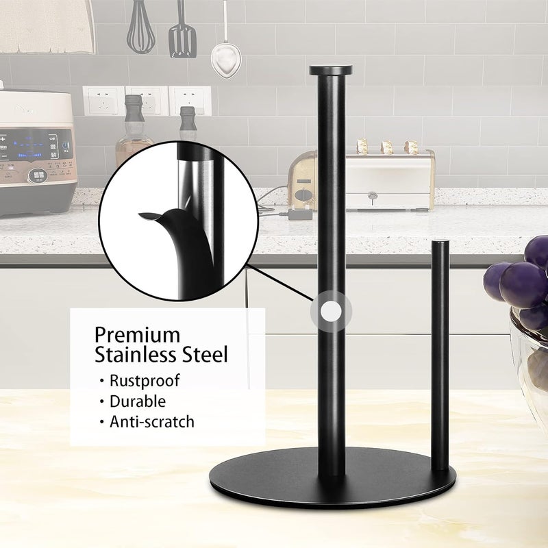 OBODING Paper Towel Holder Countertop, , Black Kitchen Paper Towel Holder Stand for Kitchen and Bathroom Organization, Stainless Steel Paper Towel Holders for Standard and Large Rolls (Matte Black) - Image 5